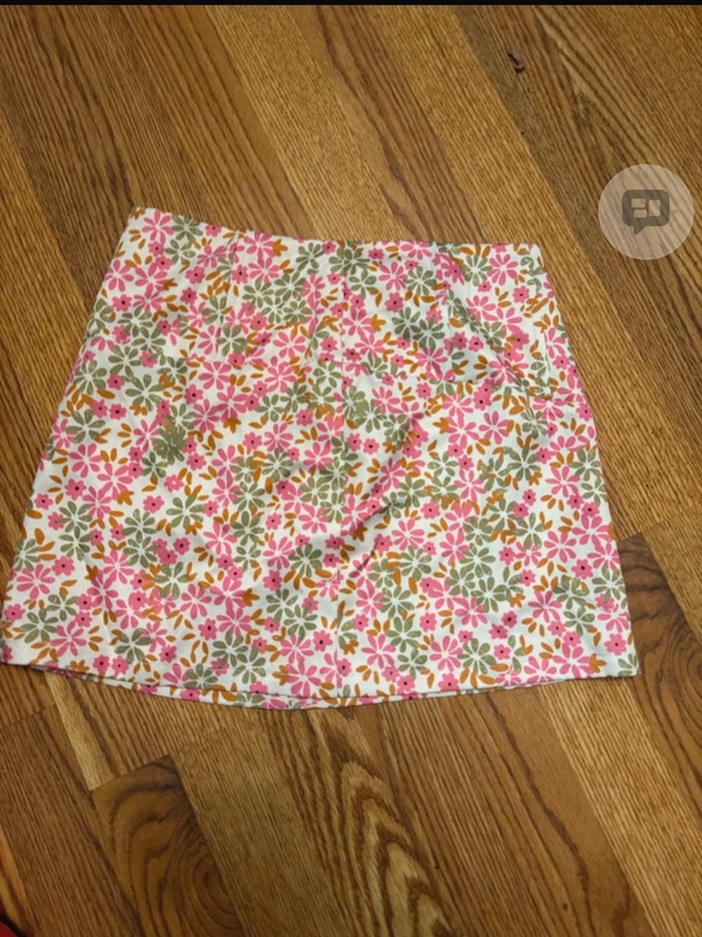 Princess Polly Pink Floral Mini Skirt with Green and Gold Accent size2